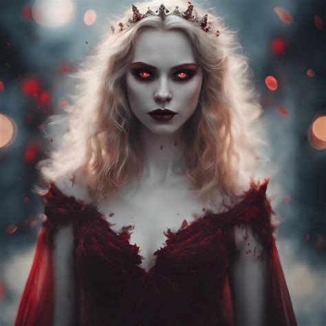Premium Photo | A digital illustration of a vampire queen with pale skin and blood red eyes ...