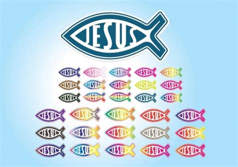 Jesus fishes Icons with different color | download Free Animal Vectors