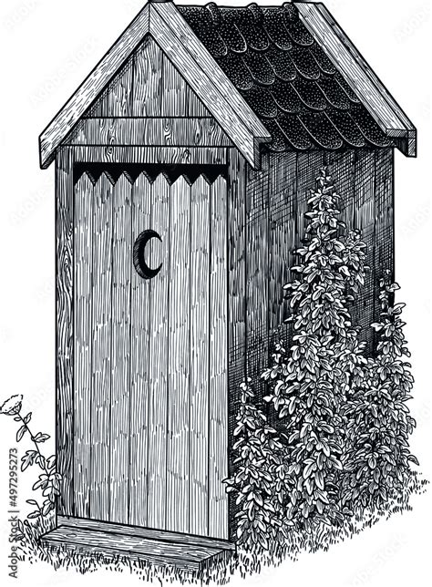 Outhouse illustration, drawing, engraving, ink, line art, vector Stock ...