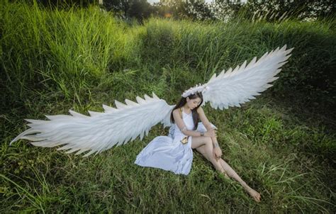 Wallpaper girl, nature, face, pose, wings, angel, makeup, Asian images for desktop, section ...