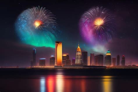 Premium AI Image | Fireworks over the dubai skyline