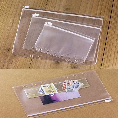 PVC A5 A6 A7 Zipper Bag Card Bill Bag Loose Leaf Storage Holder Pockets 6-Hole Binder Pen File ...