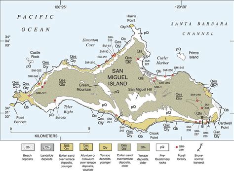 Sur fi cial geologic map of San Miguel Island, showing marine terrace ...