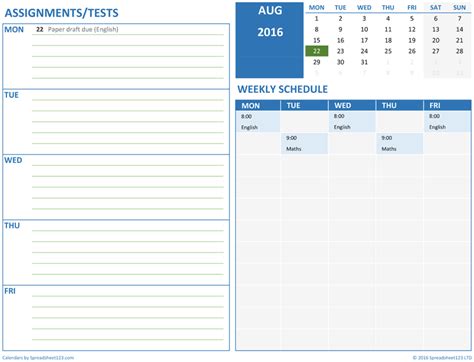 Class Schedule Template Excel Database