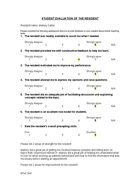 Student Evaluation of Resident Preceptor - Nov | PDF | Teaching Method | Communication