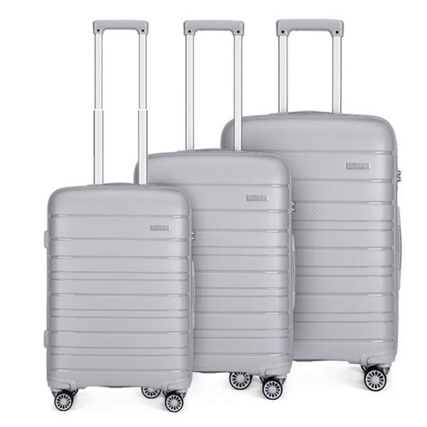 K2091L - Kono Multi Texture Hard Shell PP Suitcase 3 Pieces Set - Classic Collection - Grey