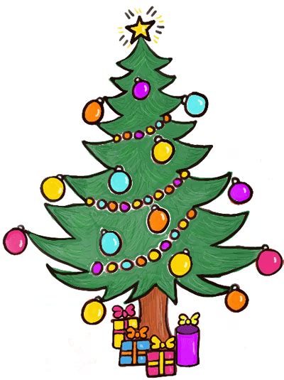 How to Draw a Christmas Tree with Gifts & Presents Under it – How to Draw Step by Step Drawing ...