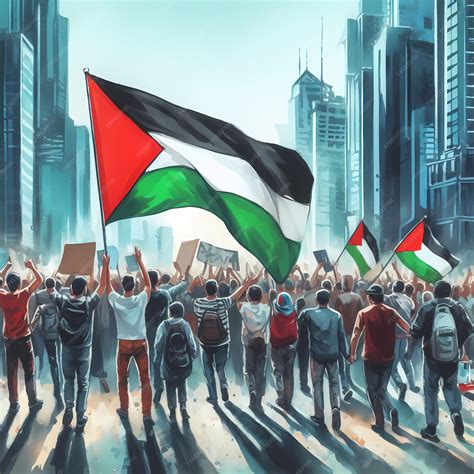 Premium AI Image | People protesting in city with Palestine flag digital art