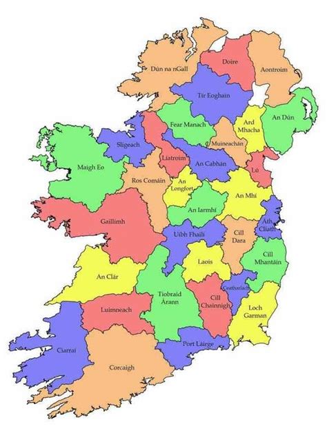 Ireland, with county names in Irish [2000x1400] : MapPorn | Counties of ...