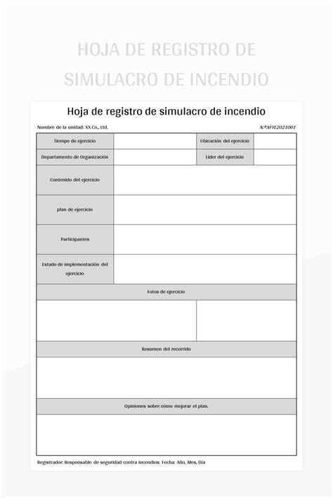 Plantilla de Formato Excel Hoja De Registro De Simulacro De Incendio y ...