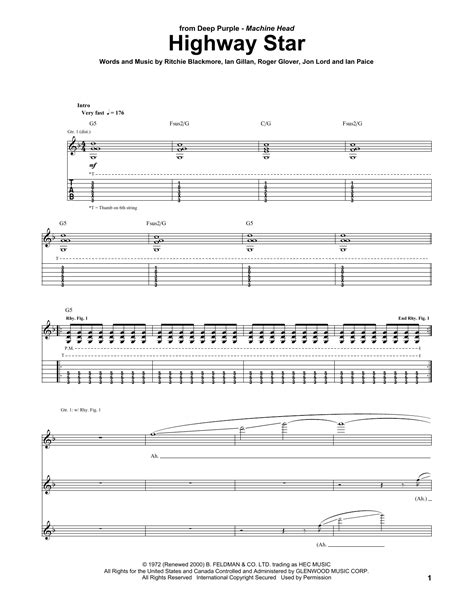 Highway Star by Deep Purple Sheet Music for Guitar Tab at Sheet Music ...