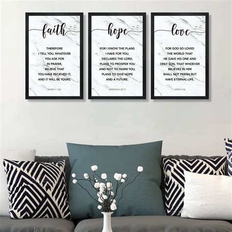 Faith Hope Love Wall Art-faith Hope Love Set of 3-scripture Wall Art-living Room Decor-framed ...