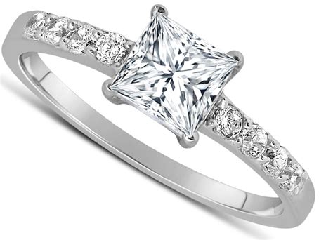 1 Carat Princess cut Diamond Engagement Ring in 10K White Gold - JeenJewels