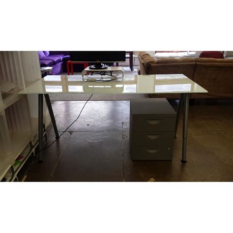 Ikea Galant White Glass Top Desk w/ Steel Frame - AptDeco