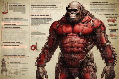 Gorilla ape monkey cyborg animal detailed infographic, full details anatomy poster diagram ...