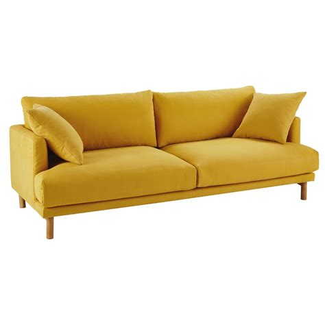 Living Room Sofa Yellow - Mustard Yellow 3Seater Cotton and Linen Sofa ...