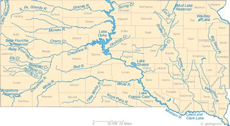 South Dakota Lakes and Rivers Map Rock Hunting, Lake Map, Water ...