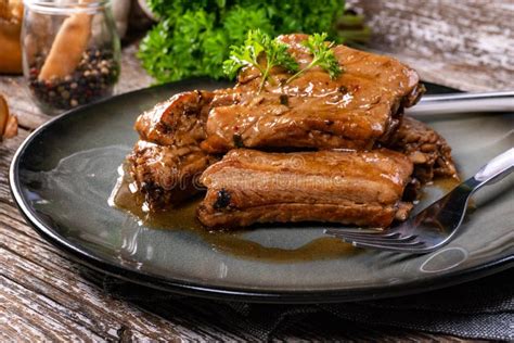 Braised pork ribs stock photo. Image of dish, fried - 213767408