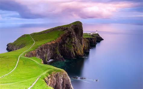 Download Scotland Horizon Cliff Ocean Man Made Lighthouse HD Wallpaper