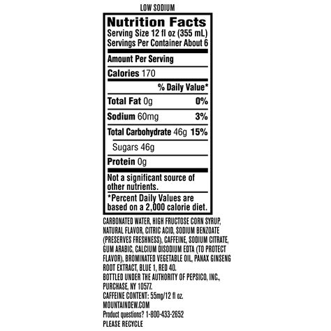 Mountain Dew Nutrition Facts 2 Liter | Besto Blog