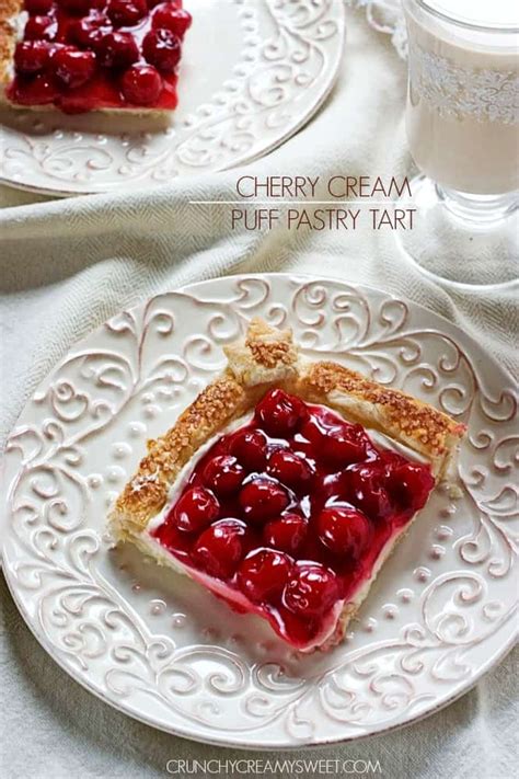 Cherry Cream Puff Pastry Tart - Crunchy Creamy Sweet