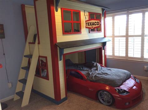 Garage Loft Bed | Kids car bed, Kids bedroom designs, Cars room