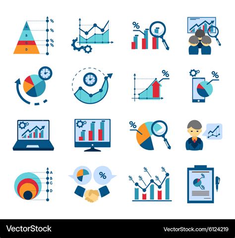 Data analysis flat icons collection Royalty Free Vector