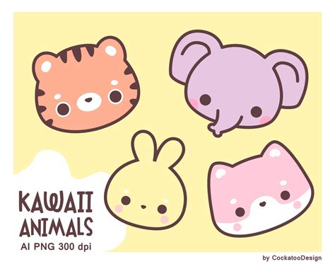 Cute Animals Clipart, Kawaii Animals Clipart, Cute Fox Clipart, Kawaii ...