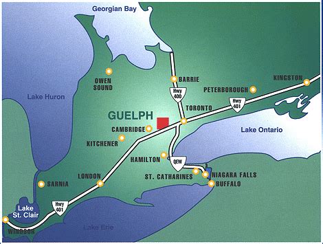 Moving to Ontario: Map showing Guelph, Toronto and Buffalo