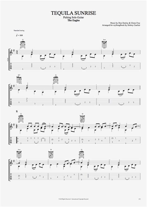 Tequila Sunrise by The Eagles - Picking Solo Guitar Guitar Pro Tab | mySongBook.com