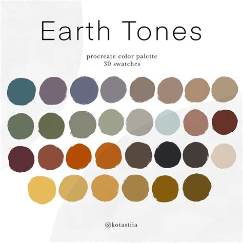 Earth Tones Color Palette, 30 Handpicked Swatches for Procreate, Colors for Graphic Design and ...