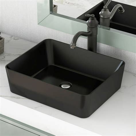 DeerValley DV-2V031 Matte Black Ceramic 19 Inch Rectangular Vessel Bathroom Sink Above Counter ...