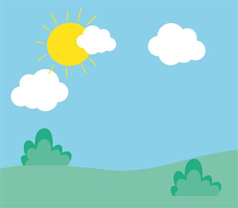 background landscape field bush clouds sun sky cartoon 1836998 Vector ...