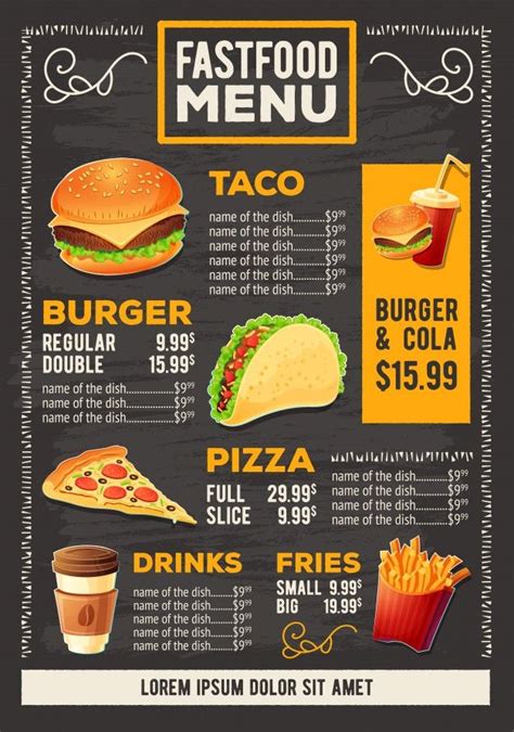 Free vector vector cartoon illustration of a design fast food restaurant menu – Artofit