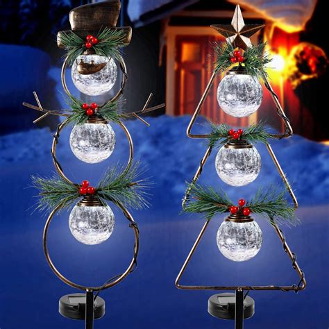 MAGGIFT Christmas Outdoor Solar Stake Lights, 42.5 Inch Solar Powered Yard Decorations, Glass ...