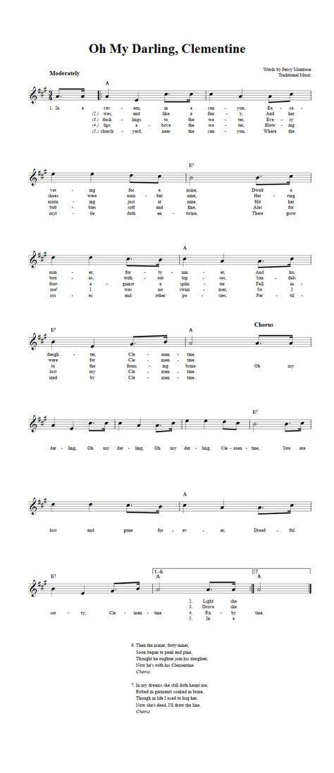 Oh My Darling, Clementine B-Flat Instrument Sheet Music (Lead Sheet) with Chords and Lyrics