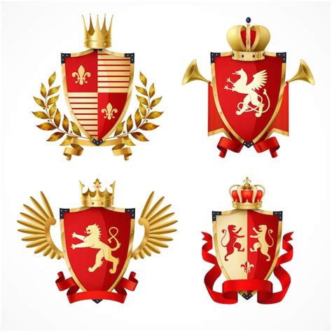 Free Vector | Heraldic coat of arms on shields realistic set