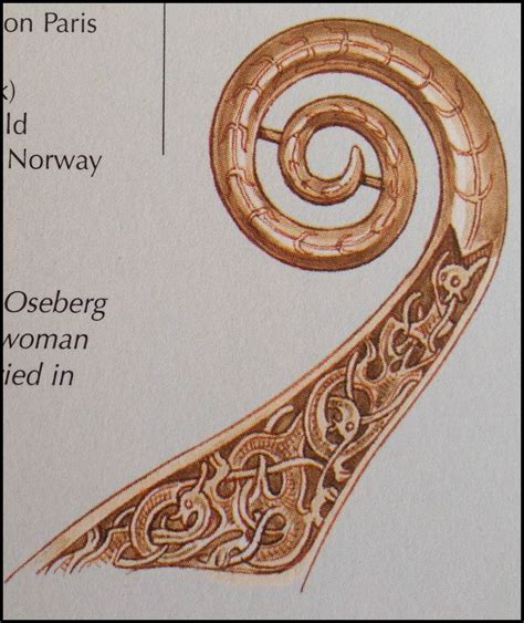 The prow of the Oseberg ship in which a woman of status was buried in the 9th century. (Saga of ...