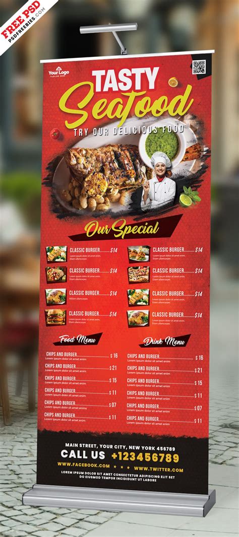 Outdoor Restaurant Food Menu Roll-up Banner PSD | Food menu design, Menu card design, Restaurant ...
