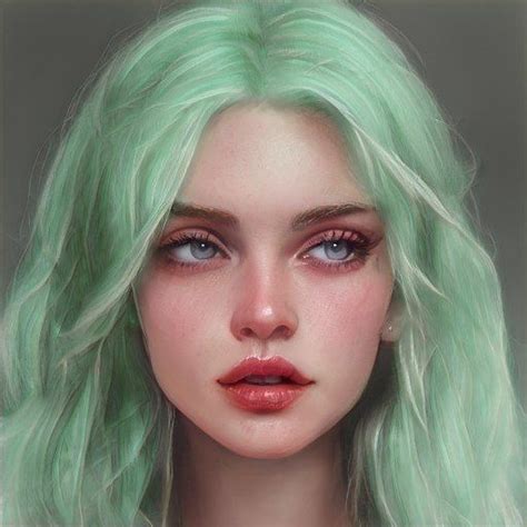 a digital painting of a woman with green hair