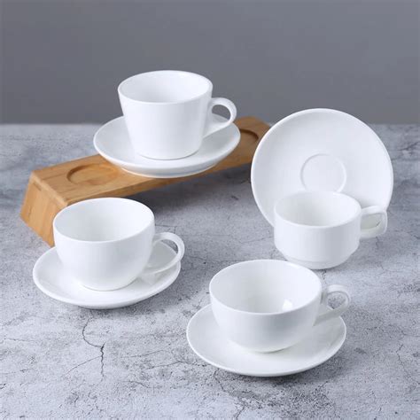 European Simple Creative Coffee Cup Pure White Ceramic Coffee Cup and Plate Set with Spoon-in ...