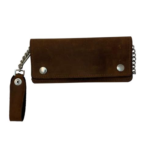 Brown Leather Trucker Wallet with Zipper and Snap Closure | Leather ...