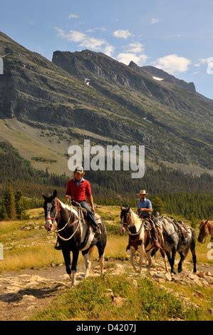 Horseback Riding Glacier National Park Montana MT US Stock Photo ...