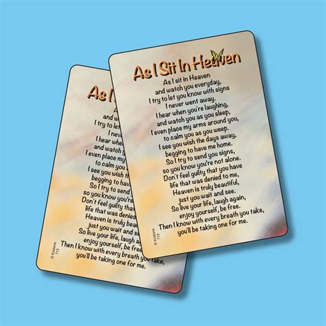 As I Sit in Heaven Poem Verse Card, Wallet, Pocket, Inspirational, Memorial, Encouragement ...