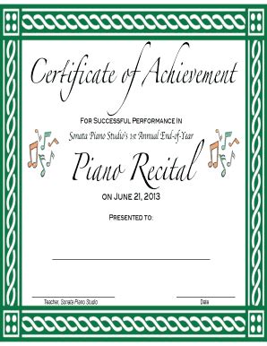 Piano Recital Certificate Template - Fill Online, Printable, Fillable ...