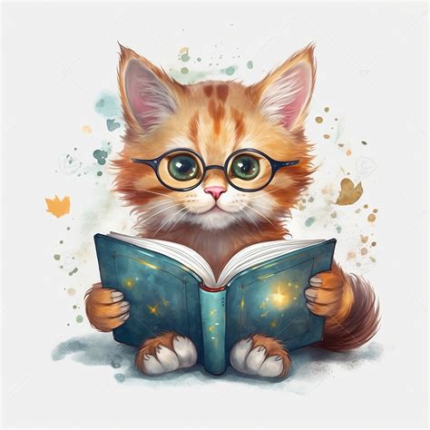 Cat Reading Book