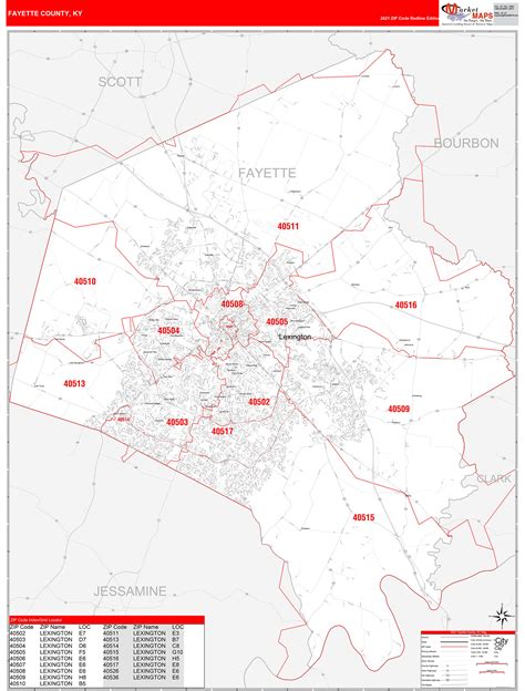 Fayette County, KY Zip Code Wall Map Red Line Style by MarketMAPS ...