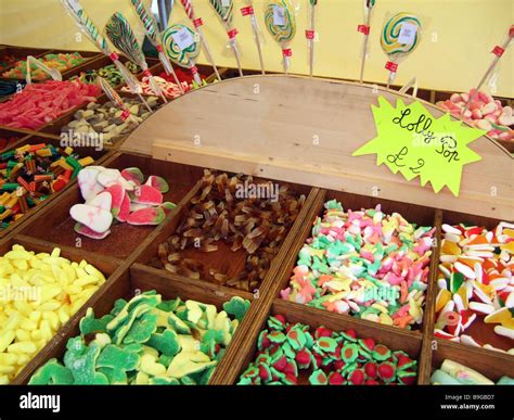 A selection of sweets / confectionary / candy at a market stall Stock ...