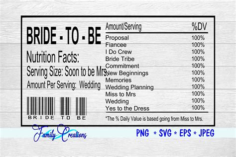 Bride To Be Nutrition Label - So Fontsy