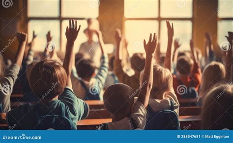 Children Raising Their Hands in a Classroom Stock Illustration - Illustration of involvement ...